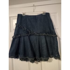Michael By Michael Kors Stone Washed Denim Skrt Frayed Edges Hidden Zipper Sz 14